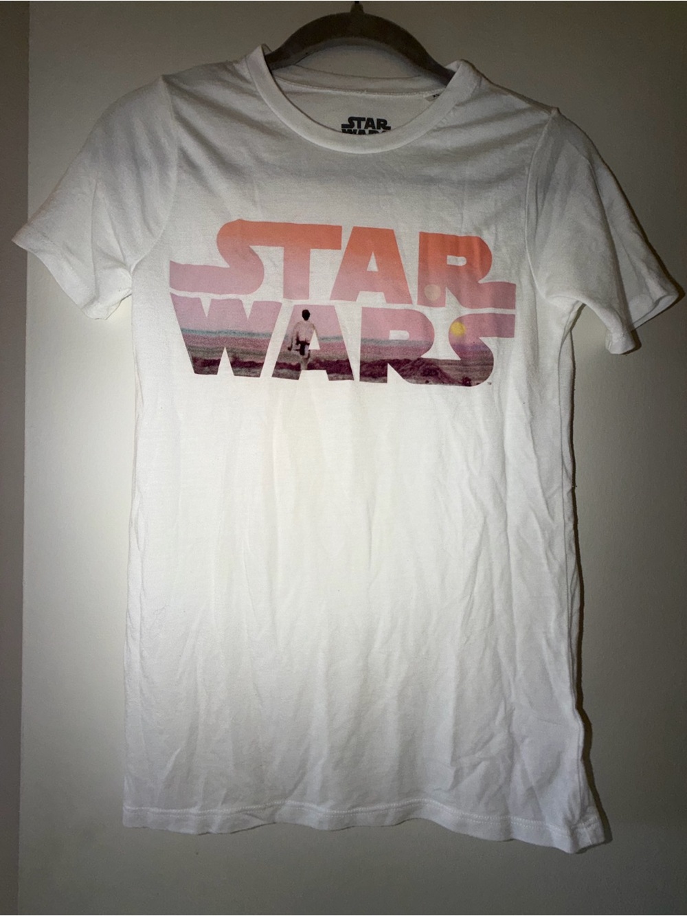 Star Wars White Tee with Pink and Purple Logo - Size XS